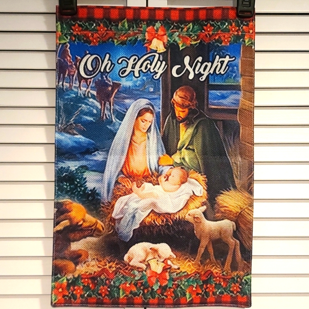 Merry Christmas Oh Holy Night NWT Welcome FLAG sign for yard garden 2 sided